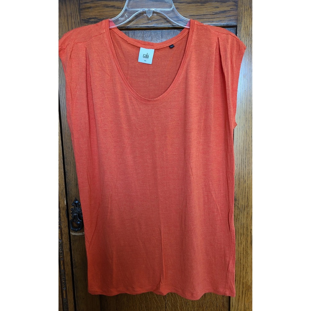 Cabi Womens Orange V-Neck Sleeveless Rayon Knit Tee Top 5072 SM